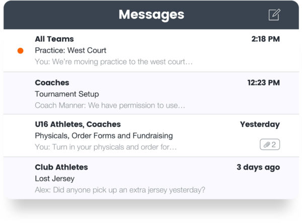 Want to communicate with your entire club basketball team, or send a message to an individual player? Use Hud's messaging feature to communicate with anyone on your club team.